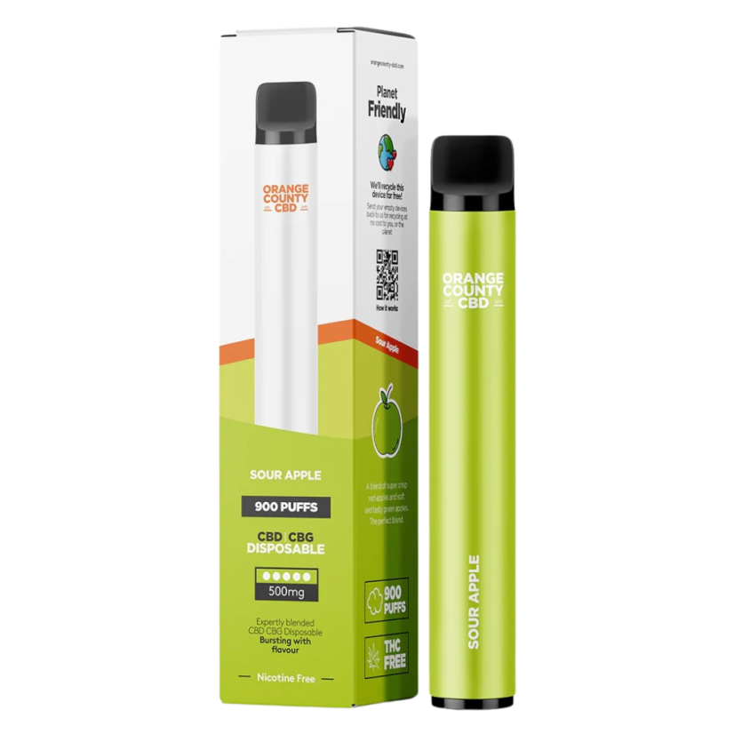 Orange County CBD Vape Pen Sour Apple, 250mg CBD + 250mg CBG, 3 ml