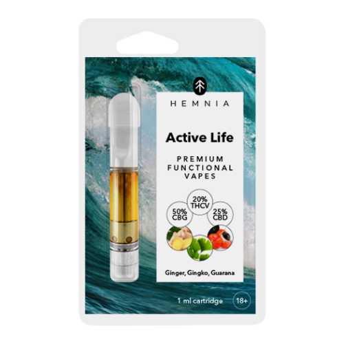 Active Life - Cartridge, 50 % CBG, 20 % THCV, 25 % CBD, Ginger, gingko biloba, guarana, 1 ml
