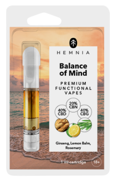Cartridge Balance of Mind – 40% CBD, 40% CBG, 20% CBN, ginzeng, citromfű, rozmaring, 1 ml