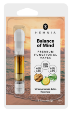 Cartridge Balance of Mind – 40% CBD, 40% CBG, 20% CBN, ženšen, medovka, rozmarín, 1 ml